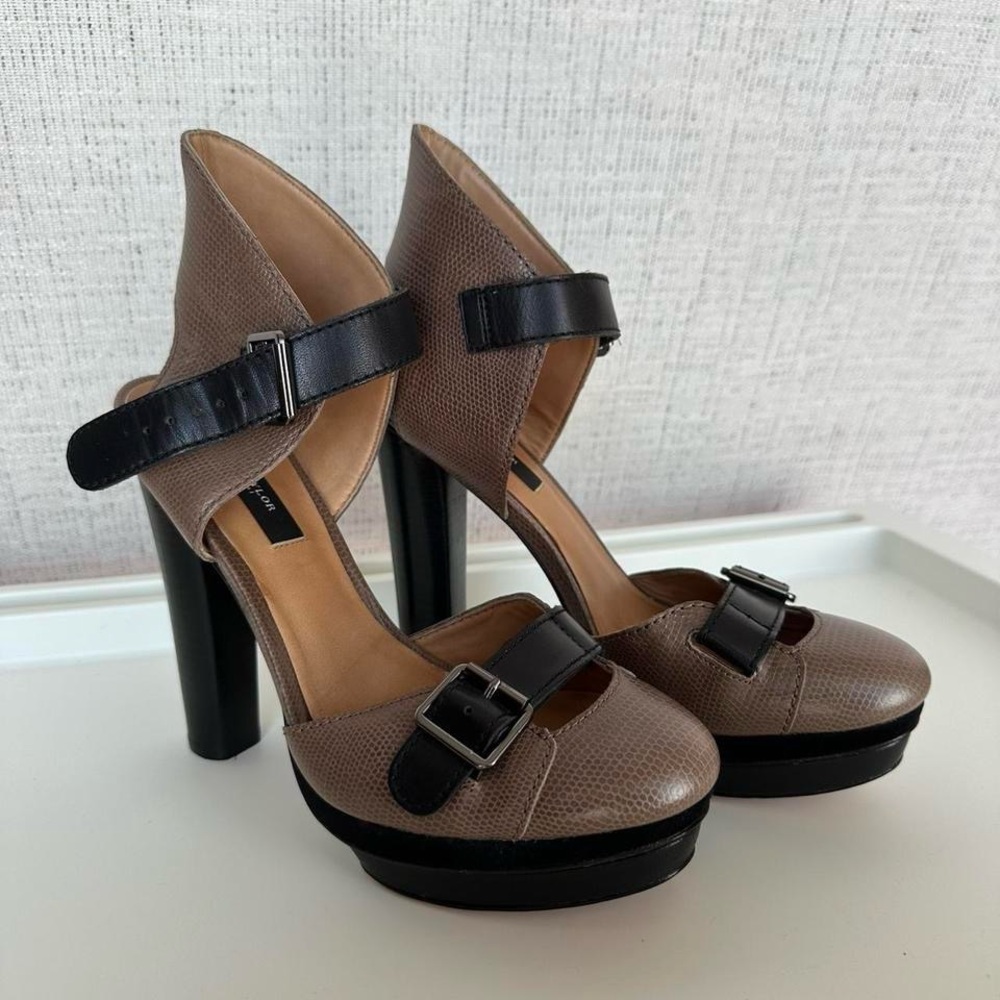 Ann Taylor Brown and Black Platform Heels with Double Buckle Straps